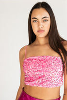 Pink Velvet Sequin Crop Cami