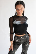 Skeleton Hands Mesh Long Sleeve Top
