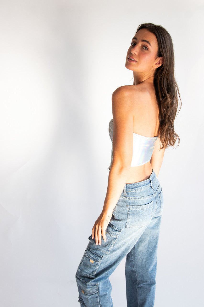 Metallic Corset Style Strapless Top