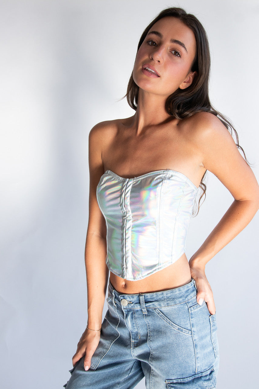 Metallic Corset Style Strapless Top