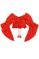Ruched Front Peasant Crop Top - Red