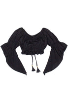 Ruched Front Peasant Crop Top - Black