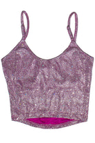 Holographic Glitter Bustier Top - Fuchsia