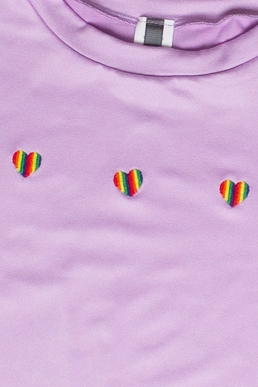 Embroidered Rainbow Hearts T-Shirt - Lavender
