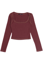 Ribbed Contrast Stitch Long Sleeve Top