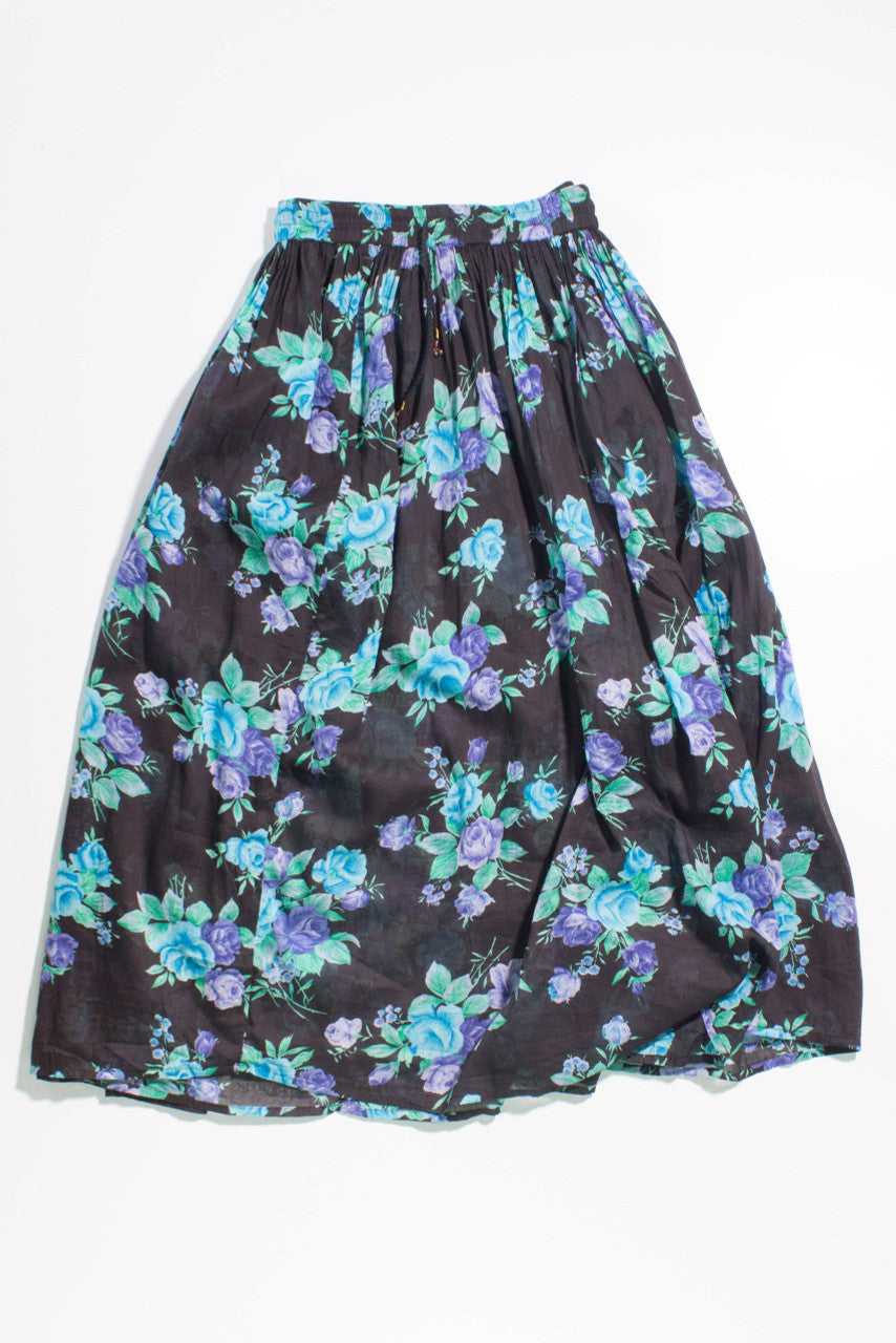 Vintage Floral Black Maxi Skirt
