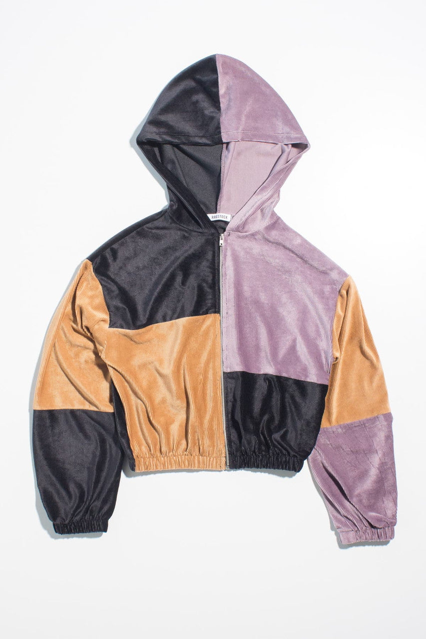 Black Color Blocked Zip Up Hoodie