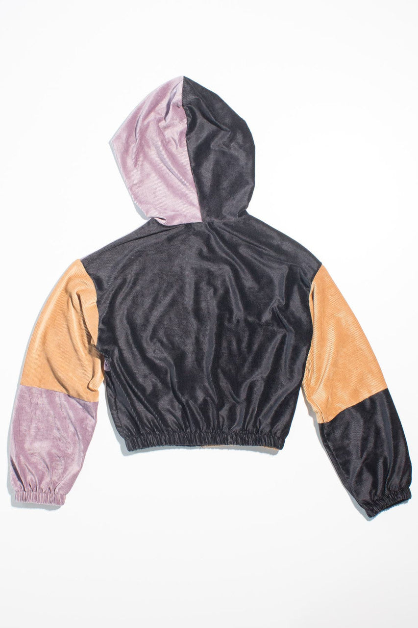 Black Color Blocked Zip Up Hoodie