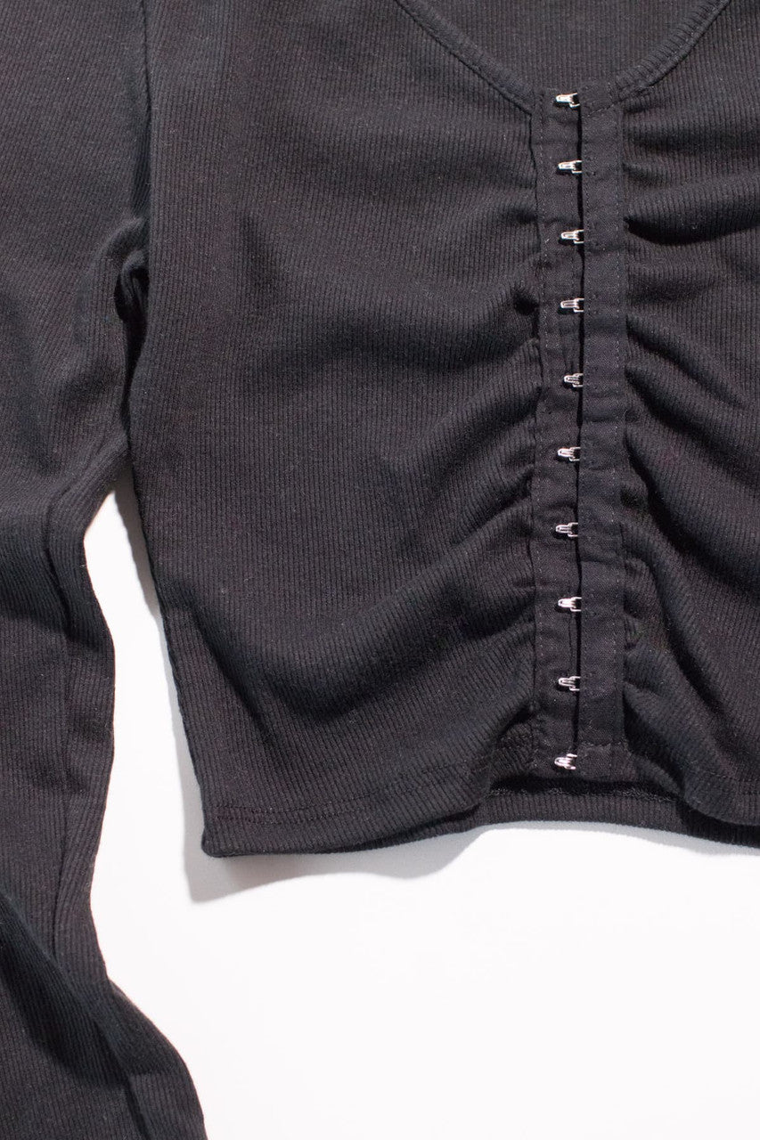 Black Hook & Eye Ribbed Long Sleeve Crop Top