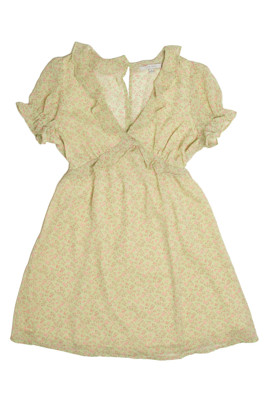 Sage Green Ruffle Floral Mini Dress