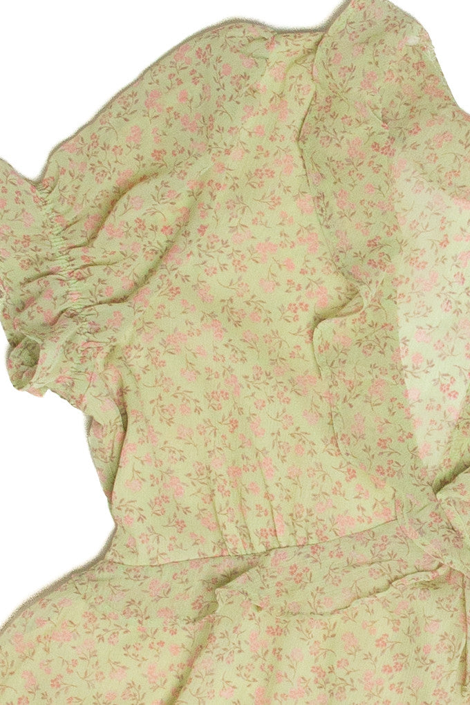 Sage Green Ruffle Floral Mini Dress
