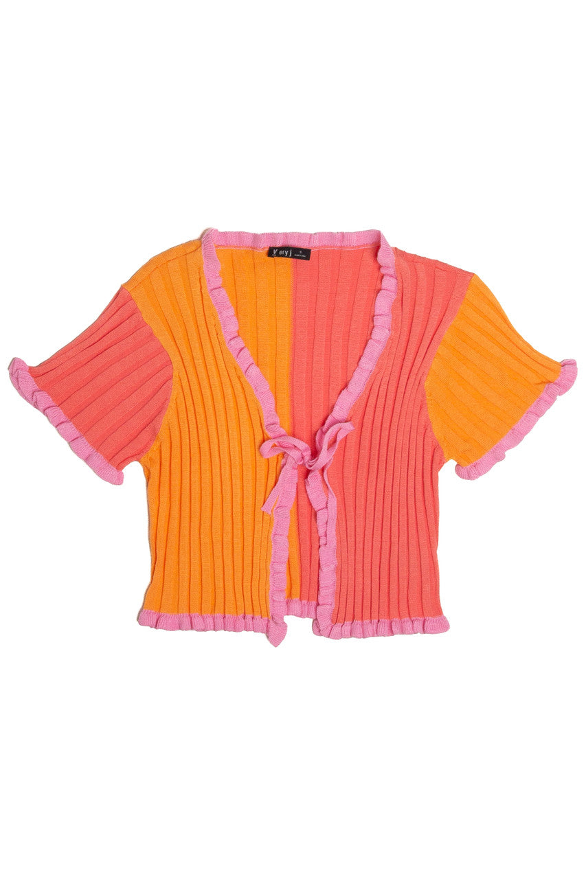Sherbet Color Block Tie Front Cardigan