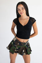 Low Rise Denim Pleated Mini Skort