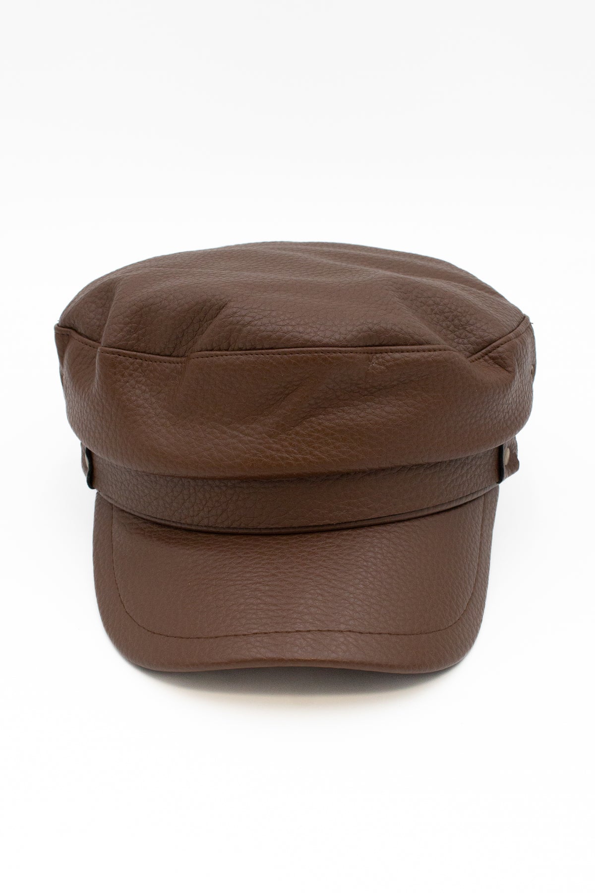 Brown textured leather fisherman cap with a curved brim
