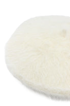 Off-white fuzzy knit beret hat with a soft brushed texture