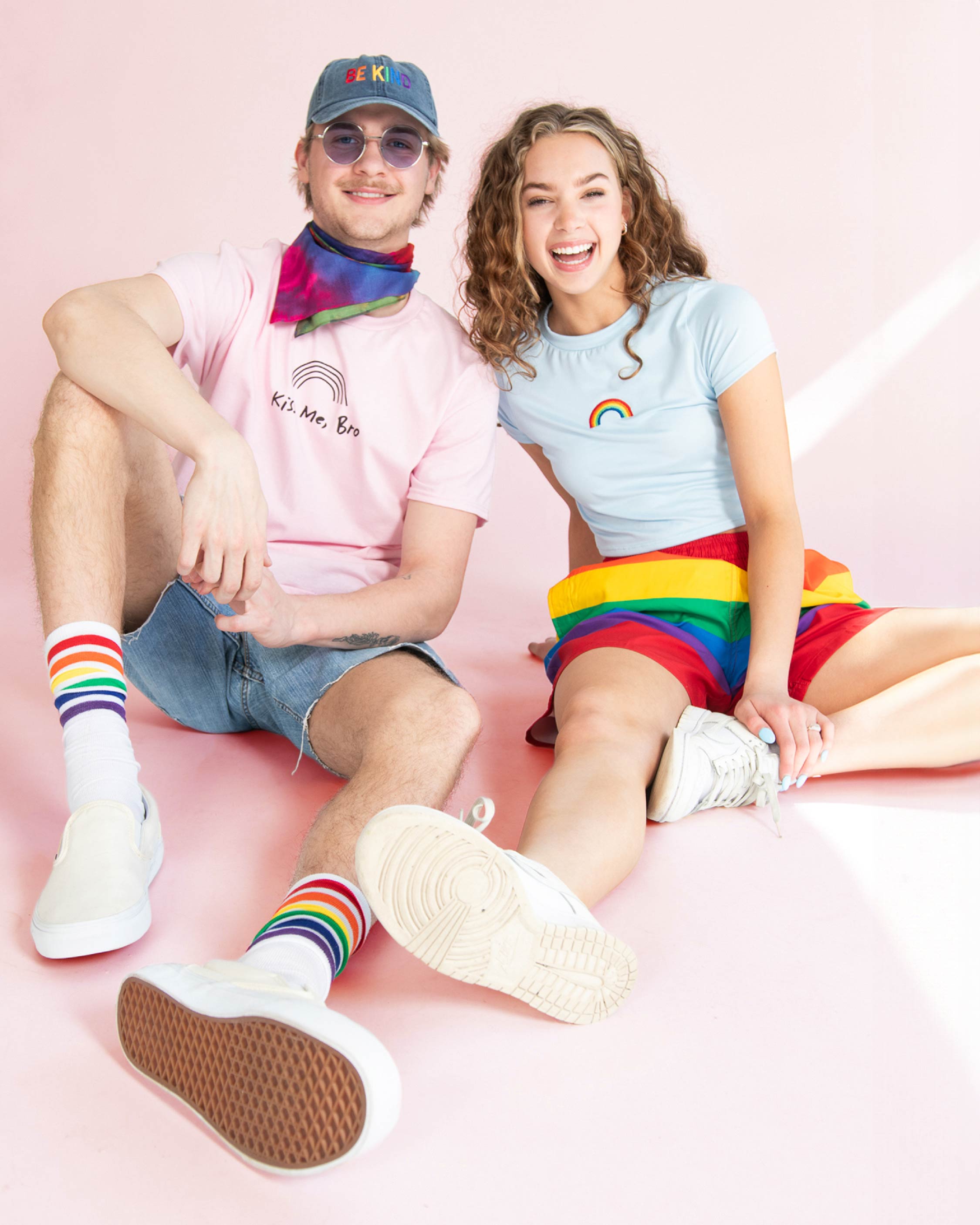 male and female models wearing pride fashion