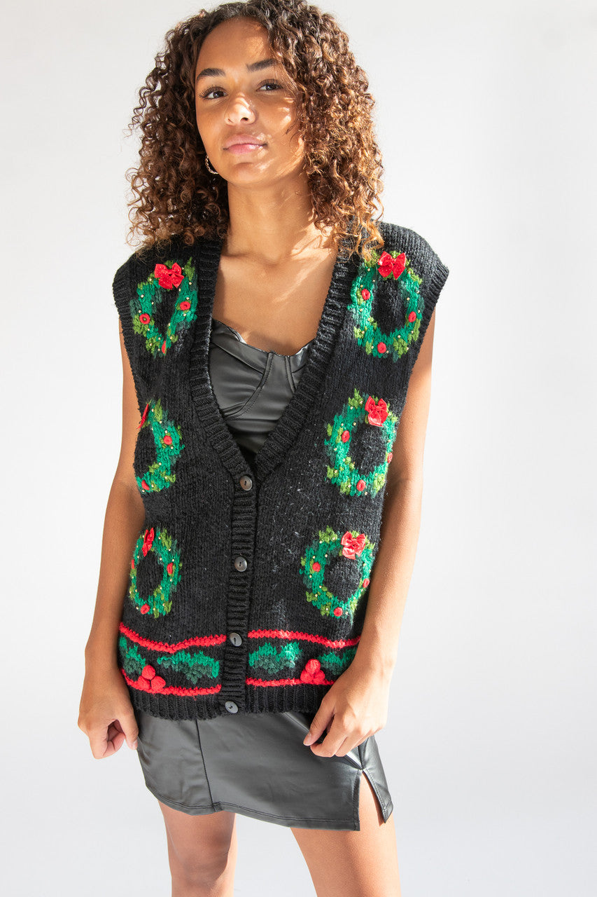 Hand Knit Wreaths Ugly Christmas Vest 64043