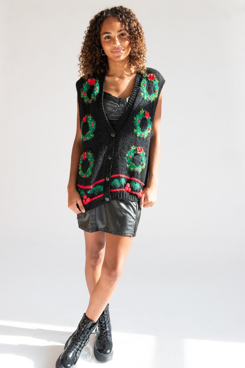Hand Knit Wreaths Ugly Christmas Vest 64043