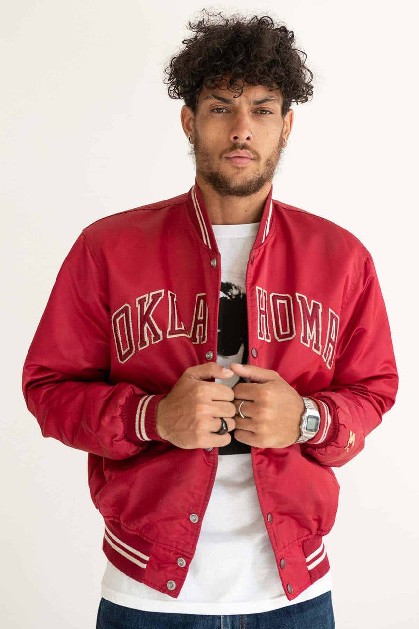 80s Cherry Red Oklahoma Satin Starter Jacket