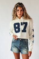 Denim Star Patches Cropped Sweatshirt