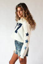 Denim Star Patches Cropped Sweatshirt