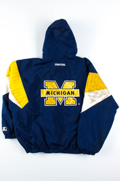 【U LAN】Michigan Button Cotton Jacket Michigan Wolverines UM Jordan Quarter Zip Windbreaker White