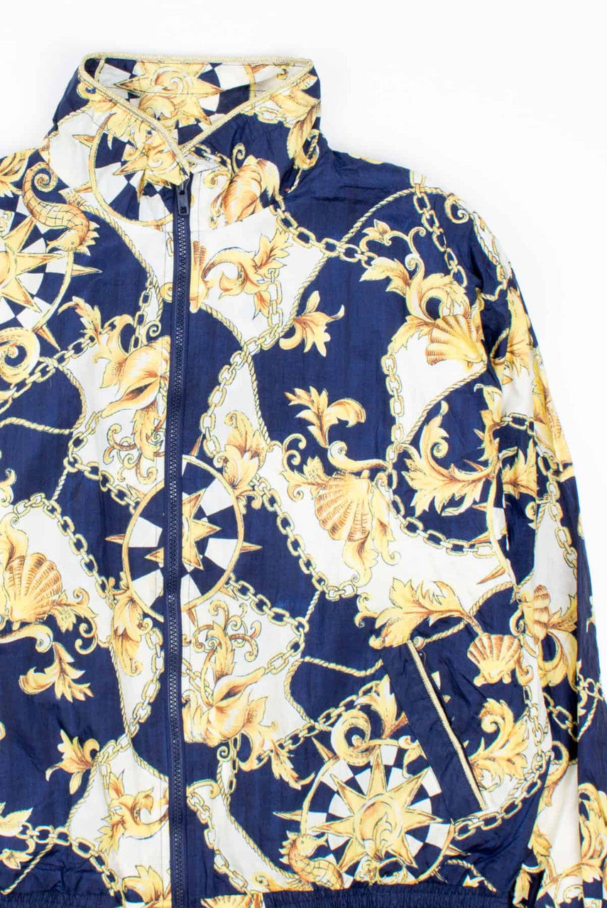 Gold Trimmed Nautical Print 90s Jacket