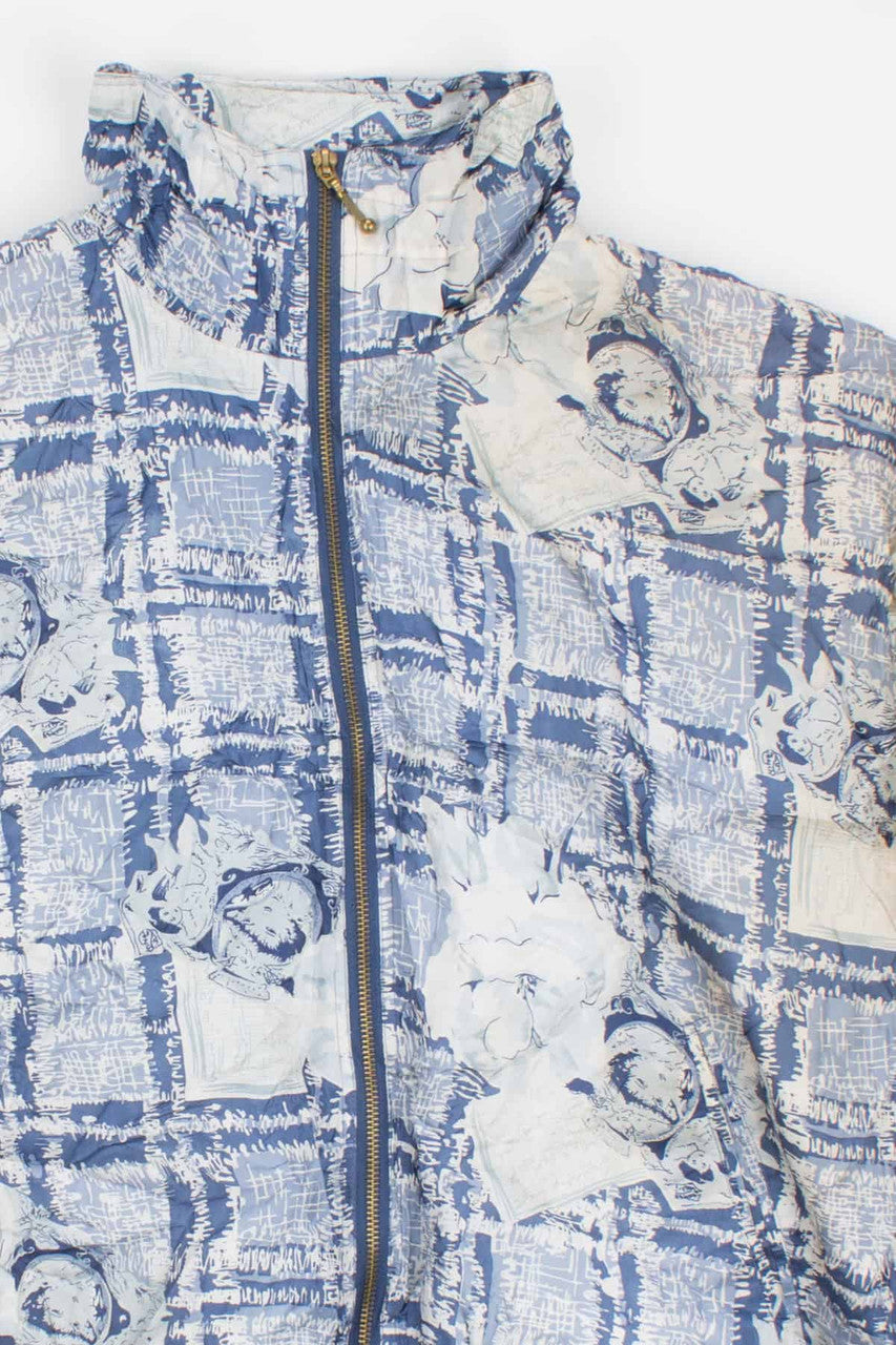 Blue Patterned Silk Vintage Windbreaker