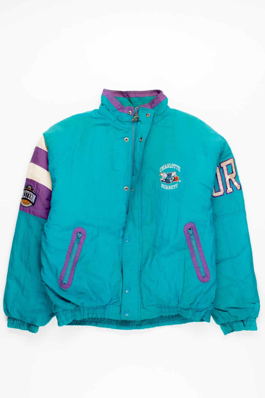 Vintage 90s Quilted Charlotte Hornets Spellout Starter Jacket