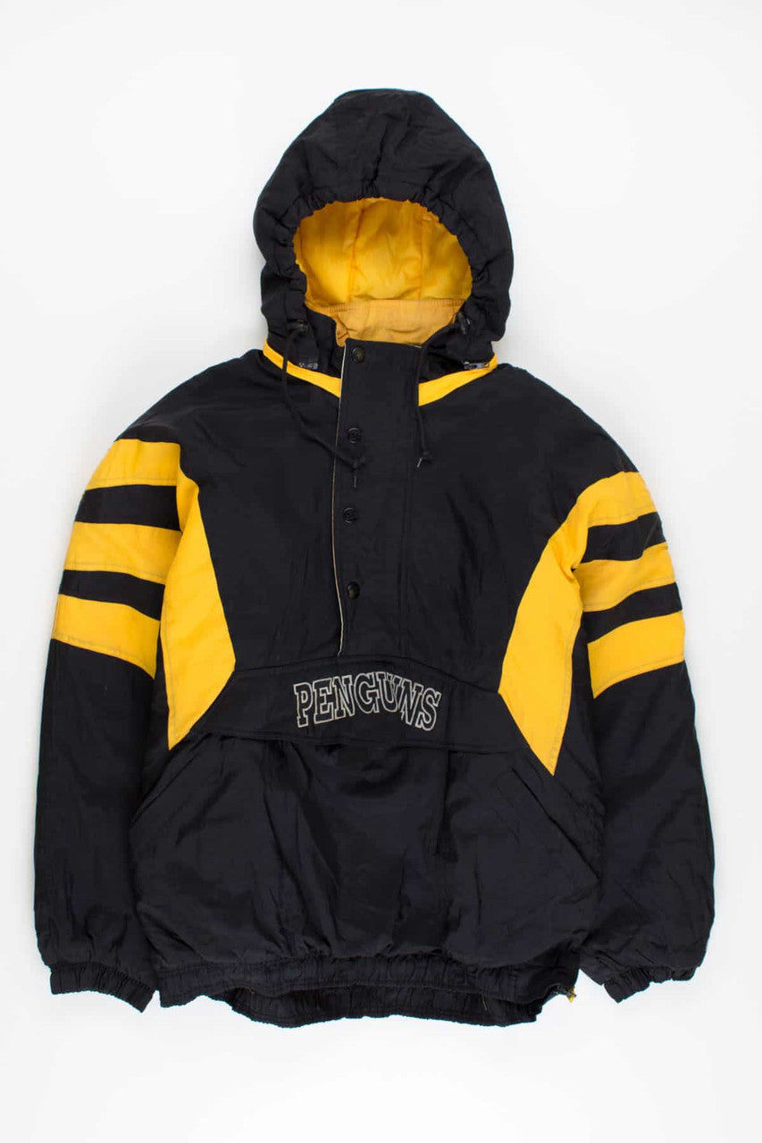Vintage Penguins Classic Spellout Quilted Pullover Starter Jacket