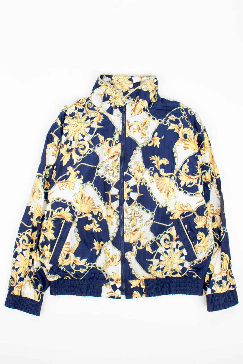 Gold Trimmed Nautical Print 90s Jacket