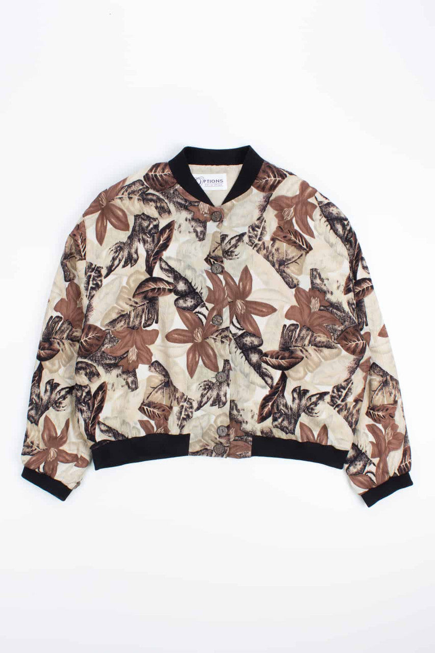 Earth Toned Floral Vintage Bomber Jacket