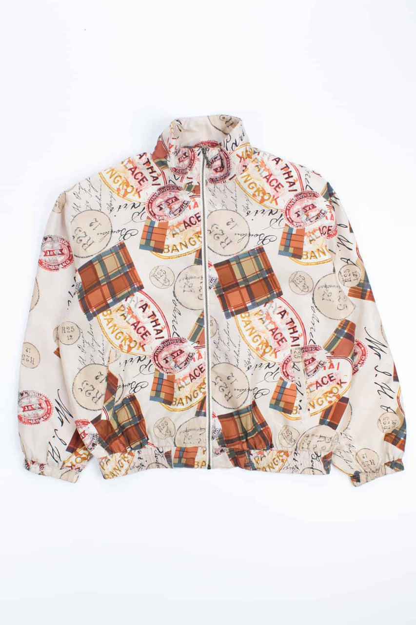 Stamps and Plaid Silk Vintage Bomber Jacket