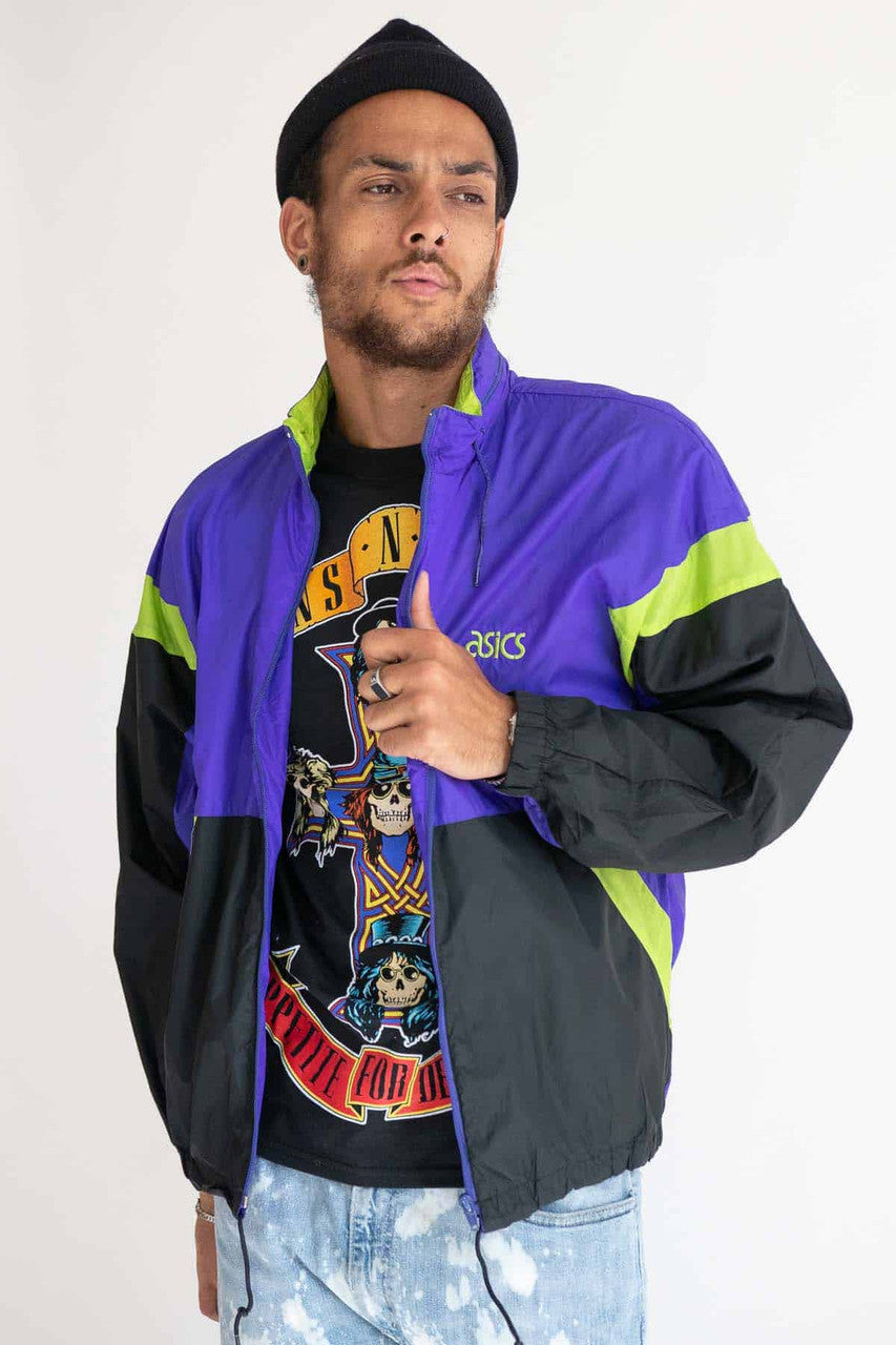 Purple and Green Asics Vintage Windbreaker