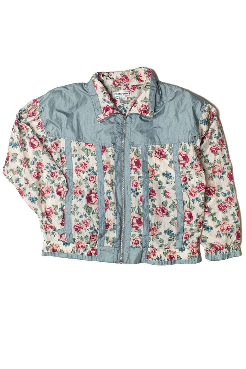 Light Blue Floral Rose Bouquet 90s Jacket