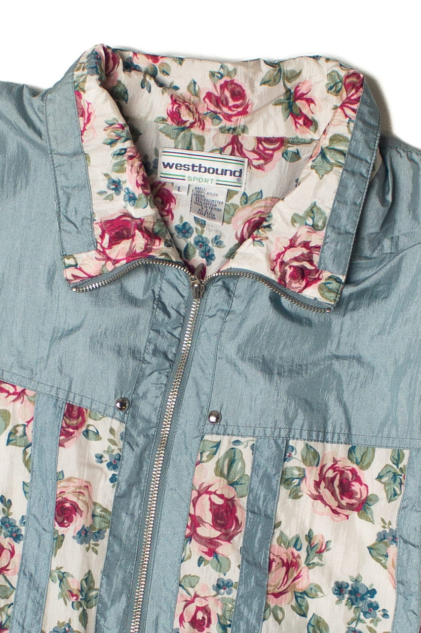 Light Blue Floral Rose Bouquet 90s Jacket