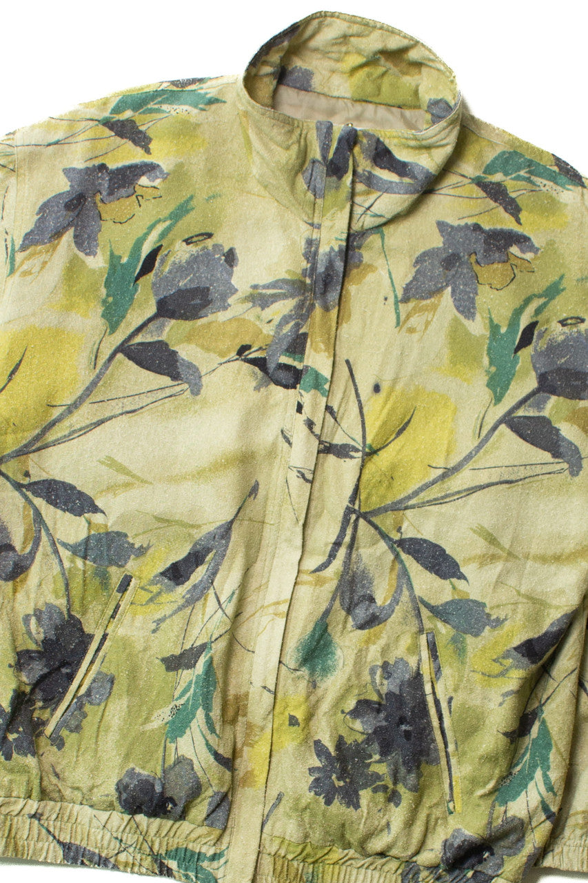 Vintage Watercolor Floral Raw Silk 90s Jacket (1990s)