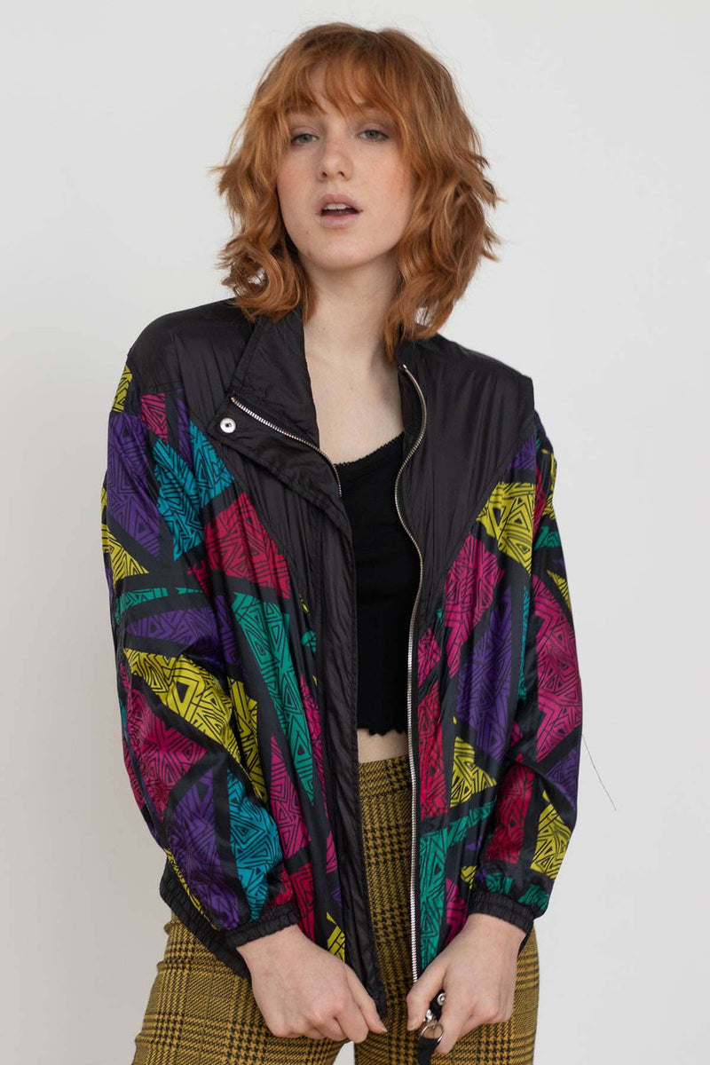 Reflective Jackets Rave Triangles Black 90s Triangle Print Windbreaker – Ragstock