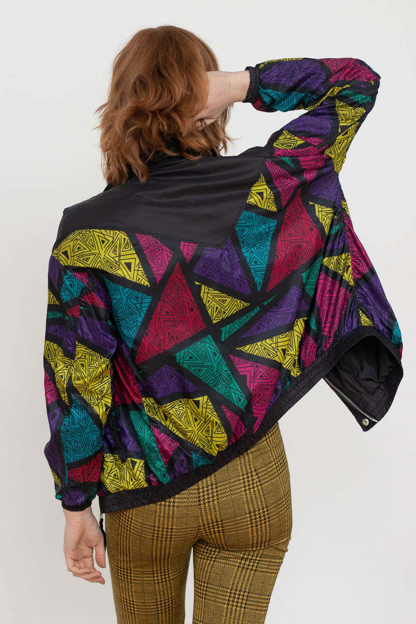 Black 90s Triangle Print Windbreaker