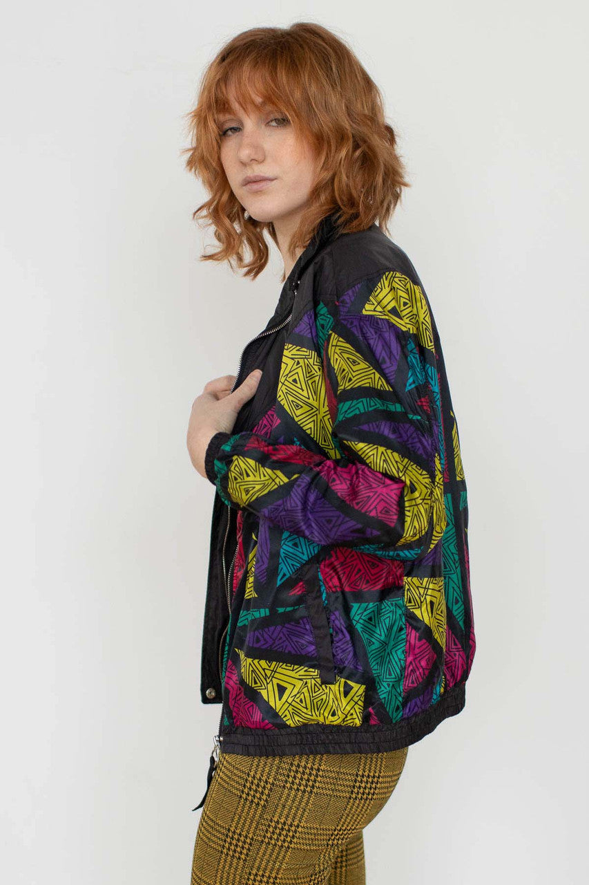 Black 90s Triangle Print Windbreaker