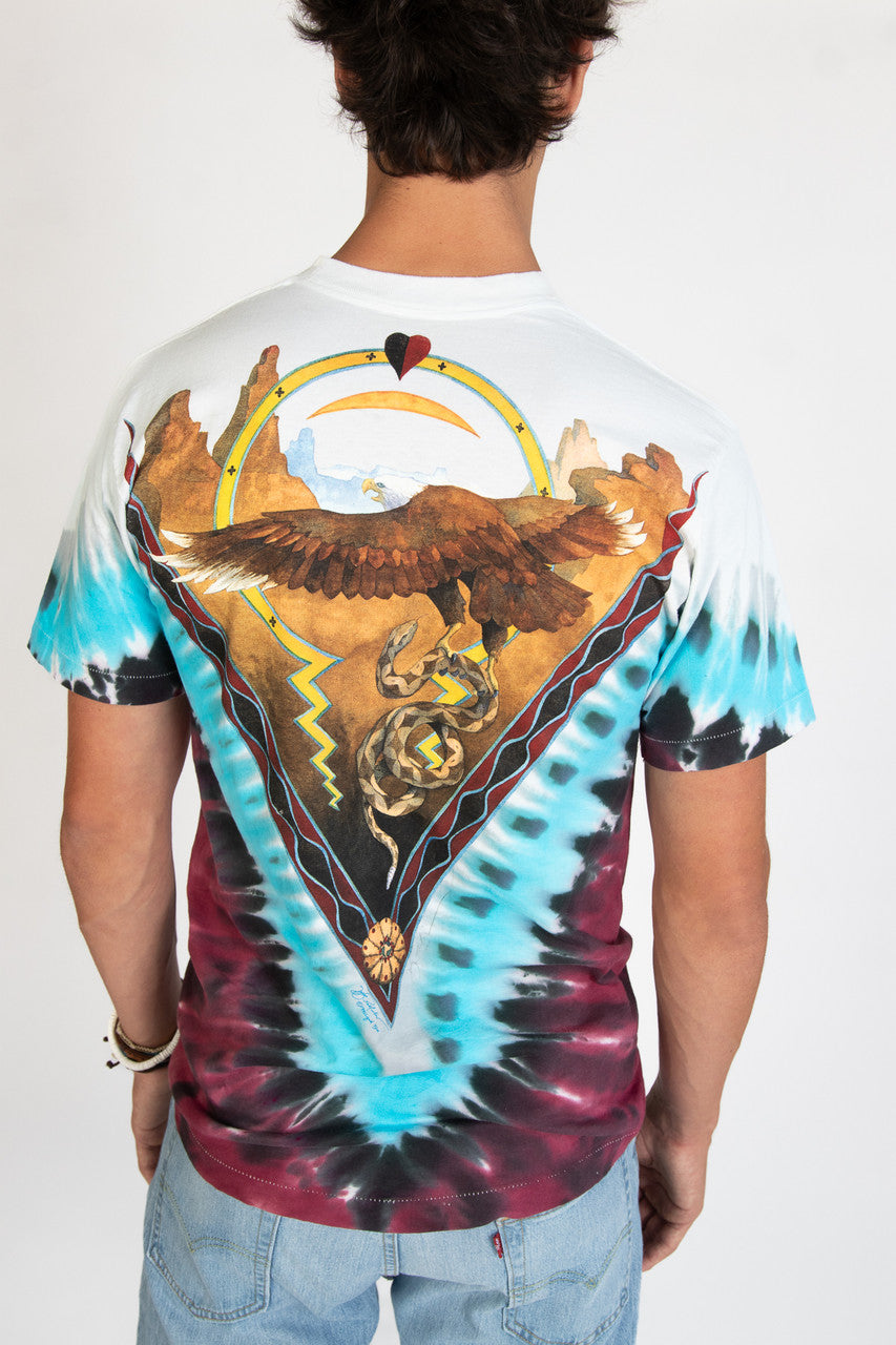 Vintage 1992 Liquid Blue Skull Eagle Tie Dye T-Shirt