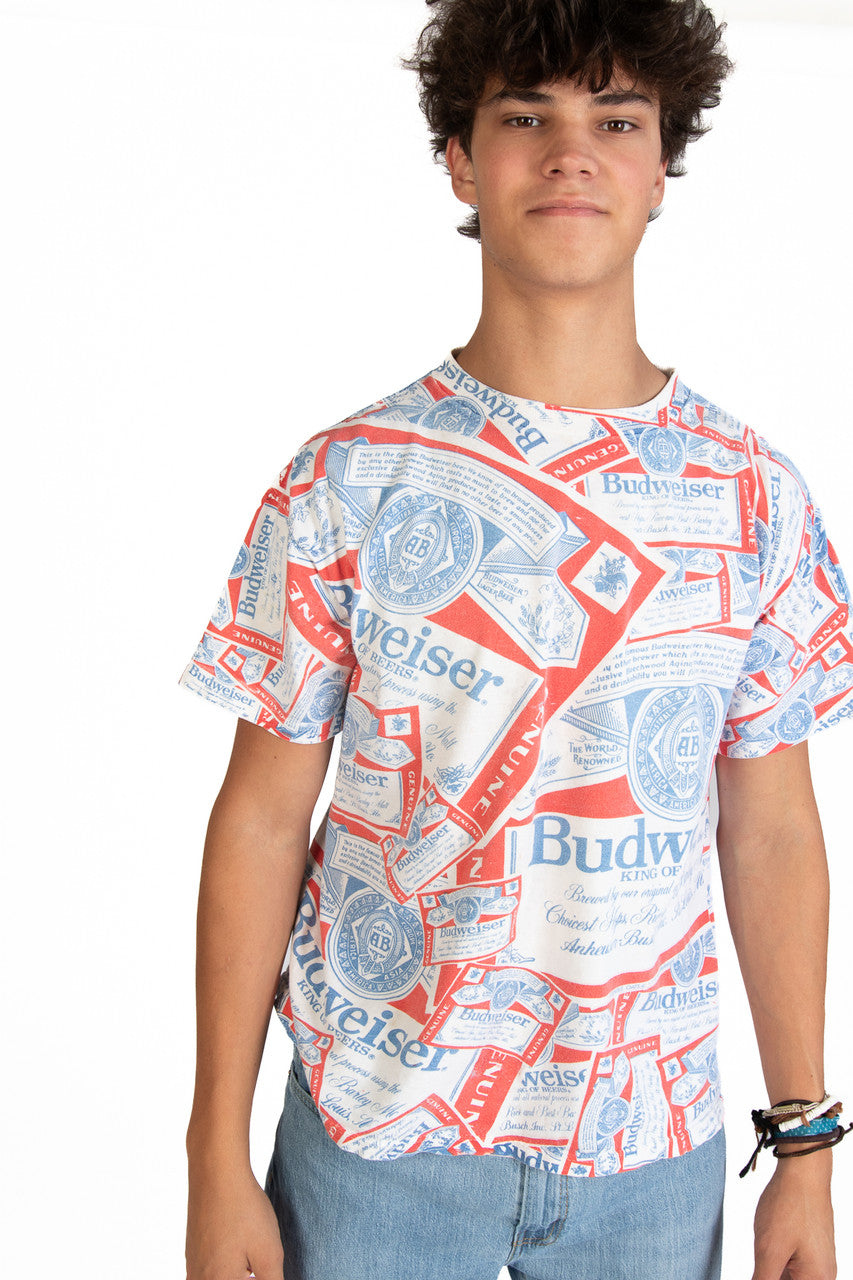 Vintage Budweiser All Over Print Single Stitch T-Shirt