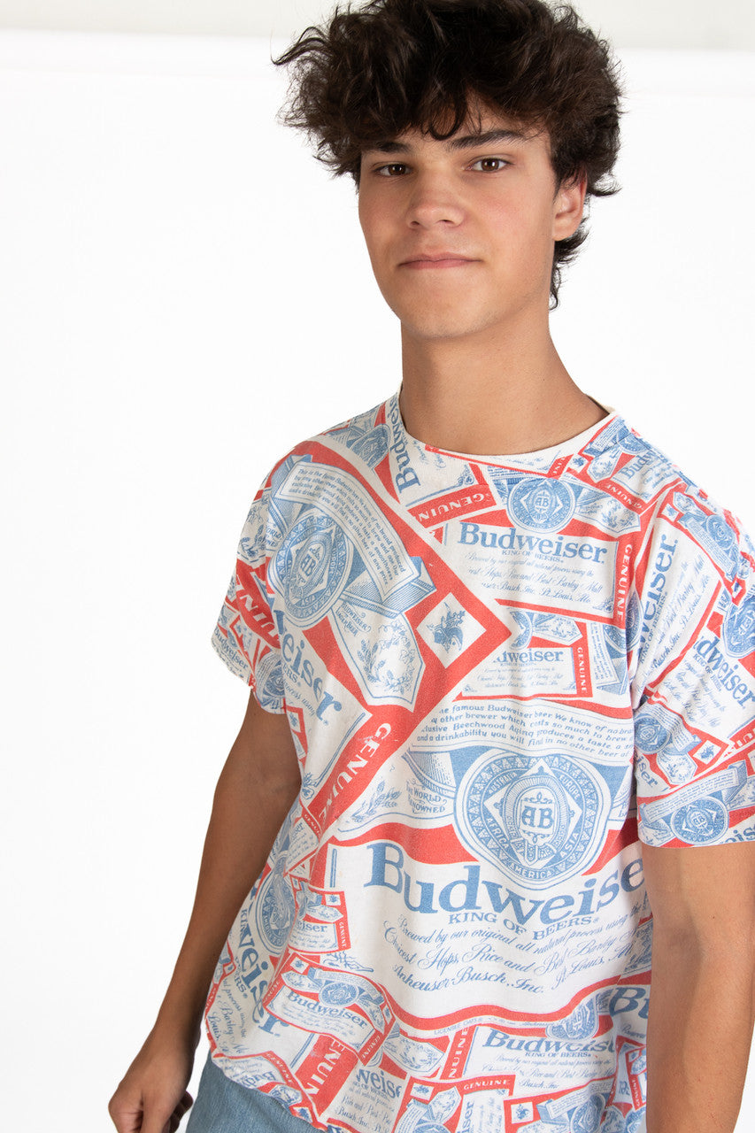 Vintage Budweiser All Over Print Single Stitch T-Shirt