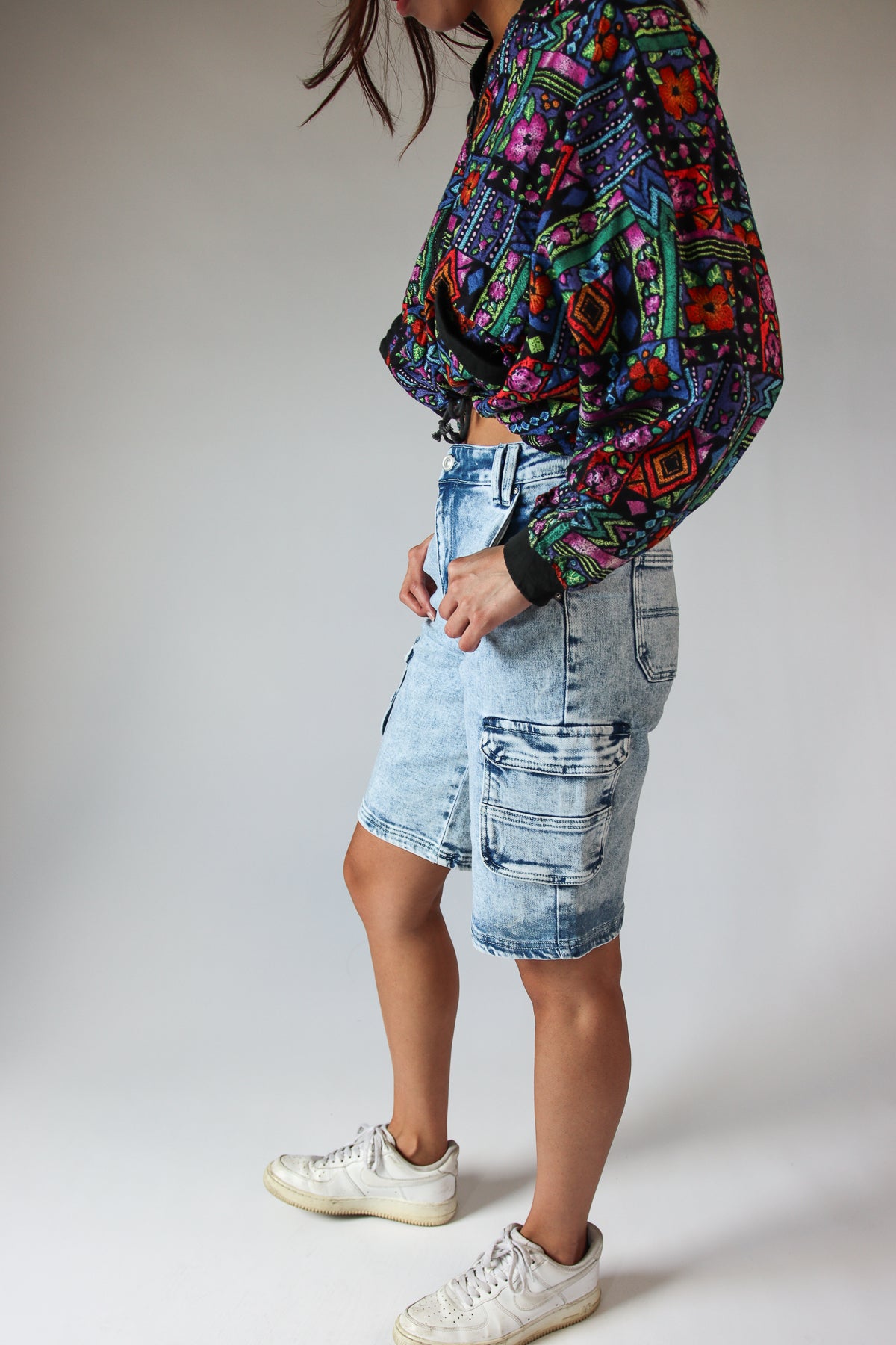 Acid Wash Cargo Jorts Light