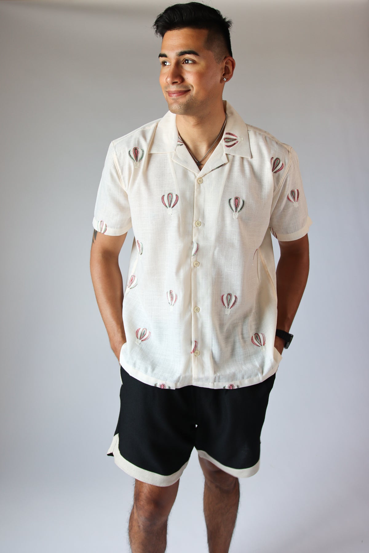 Hot Air Balloon Embroidered Button Up
