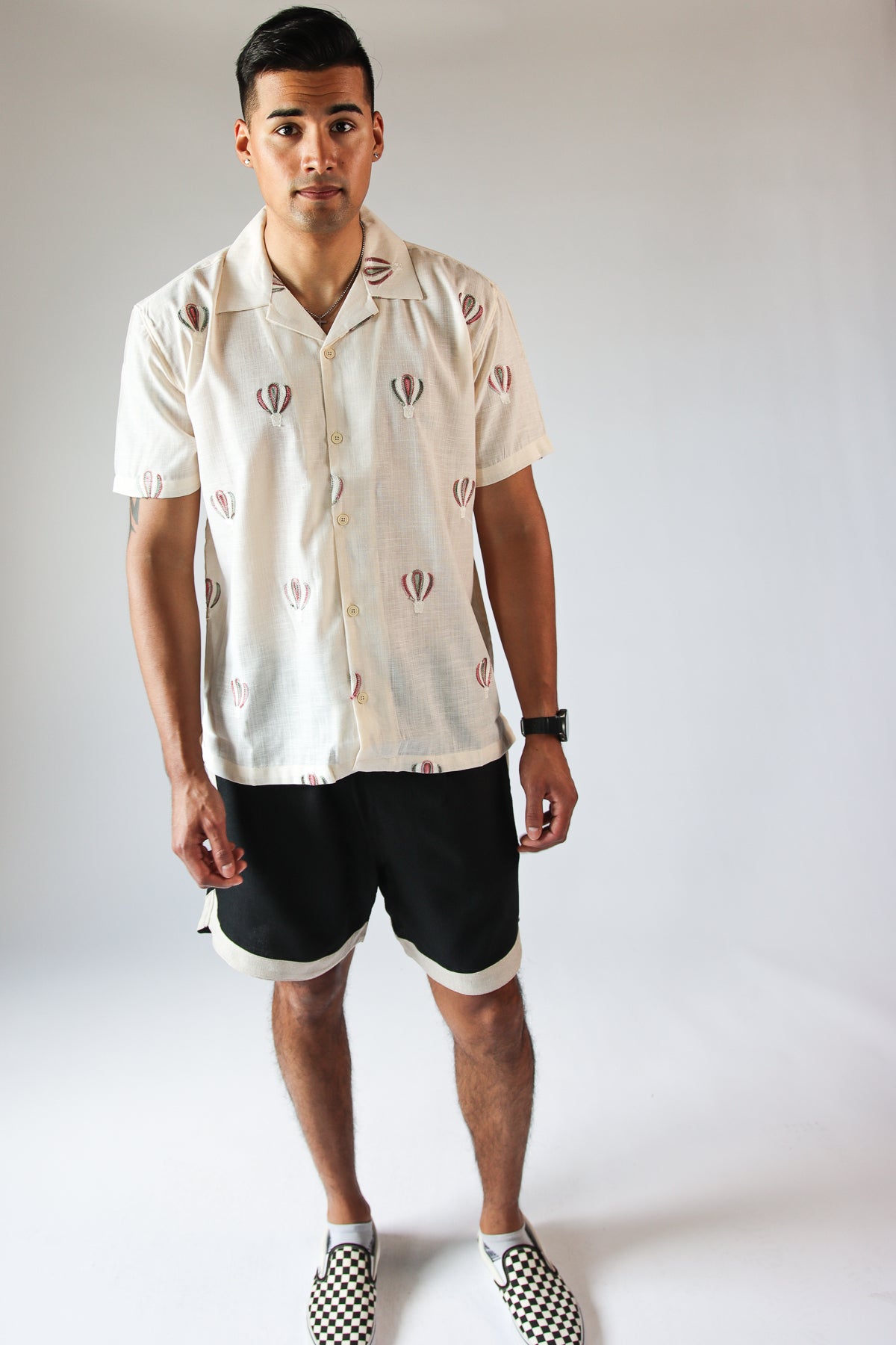 Hot Air Balloon Embroidered Button Up