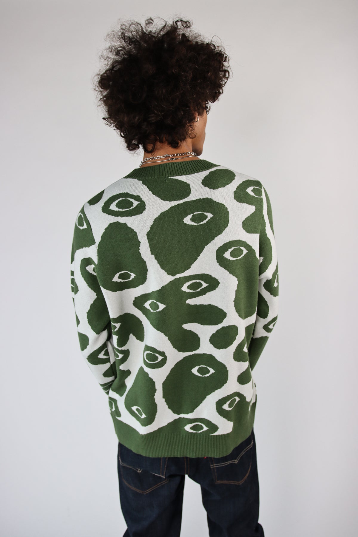 Amoeba Smooth Knit Sweater Green & White
