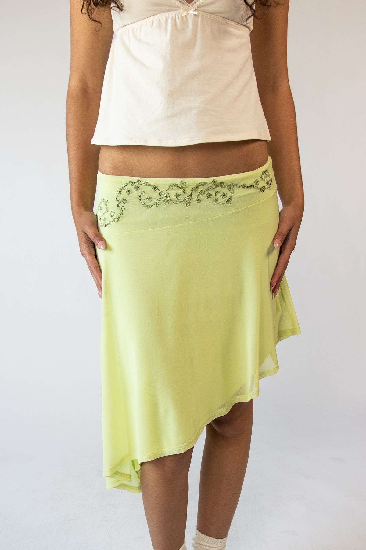 Asymmetrical Embroidered Mini Skirt