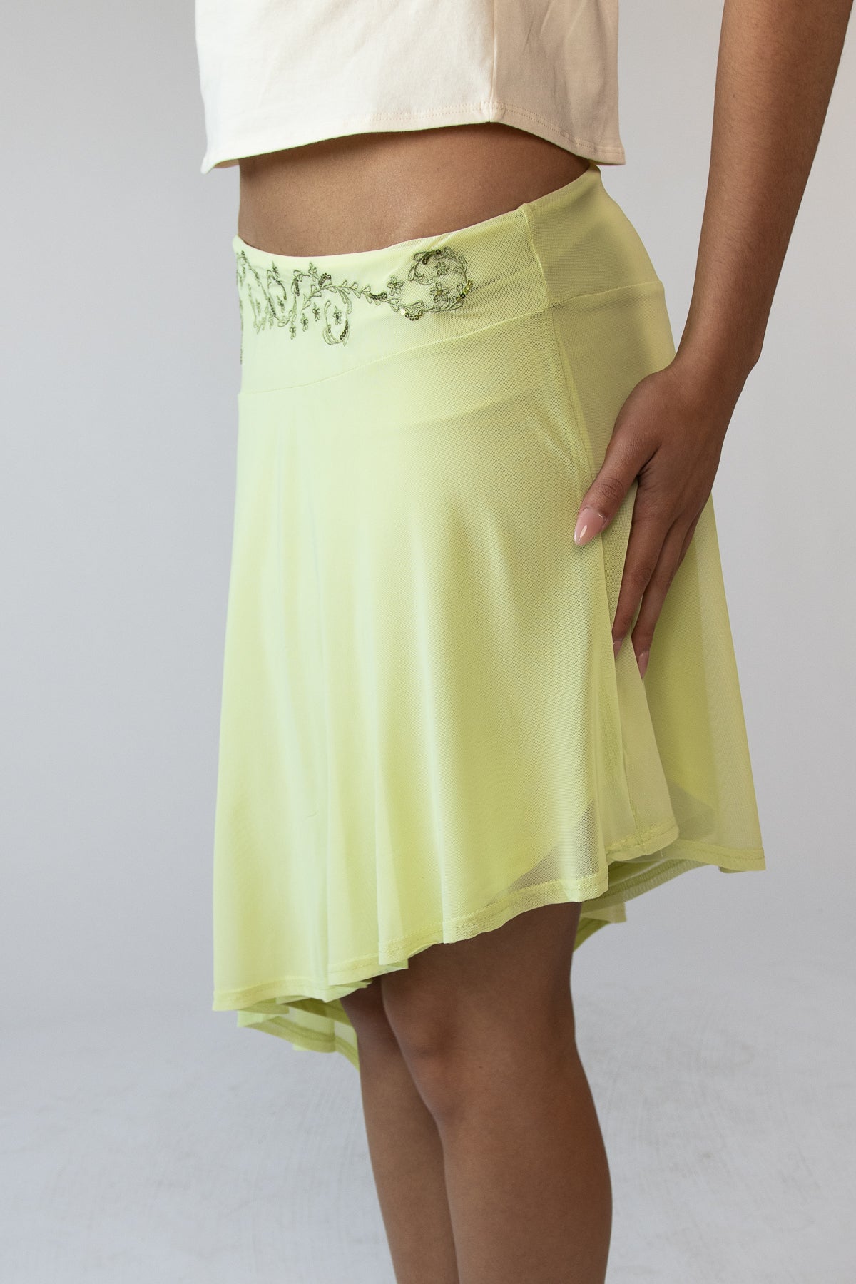Asymmetrical Embroidered Mini Skirt