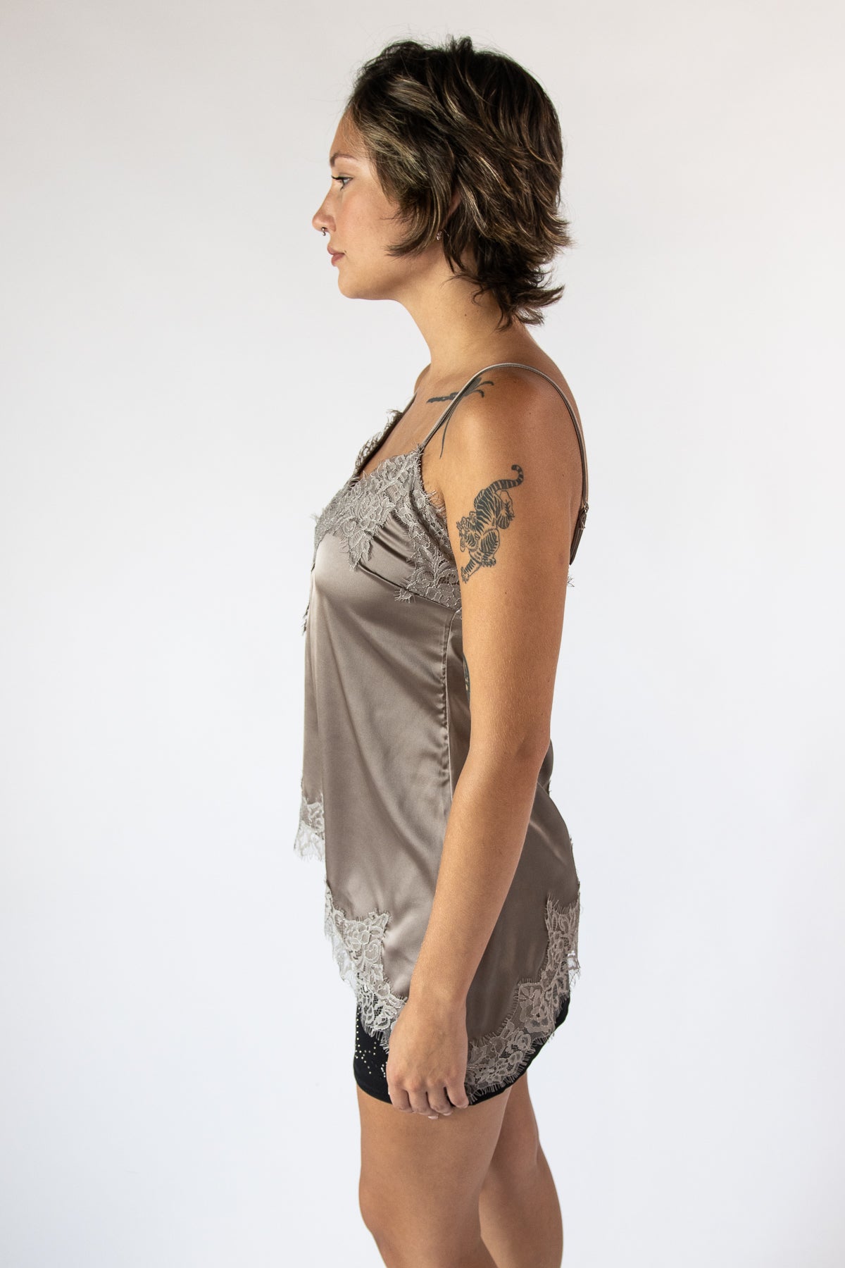 Asymmetrical Satin Lace Trim Cami